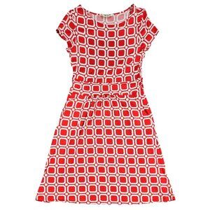 Boden Amelie Red White Geometric Short Sleeve Jersey Dress Pockets Retro Look